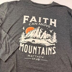 Faith Can Move Mountains Shirt Mens 2XL Gray Matthew 17:20 Casual Streetwear